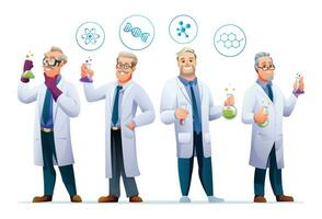 Group of senior scientist professor characters in cartoon style vector