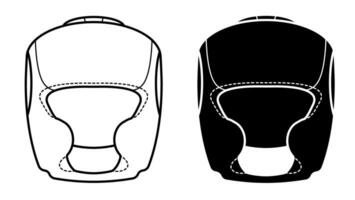 protective boxing helmet. Protective equipment of taekwondo, karate fighter. Black and white vector