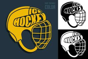 Volumetric letters with name ICE HOCKEY on background of sports protective helmet. Element for print and design of sports competitions. Isolated vector