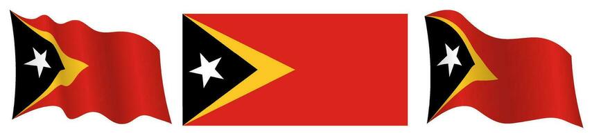 bandera de este Timor en estático posición y en movimiento, revoloteando en viento en exacto colores y tamaños, en blanco antecedentes vector