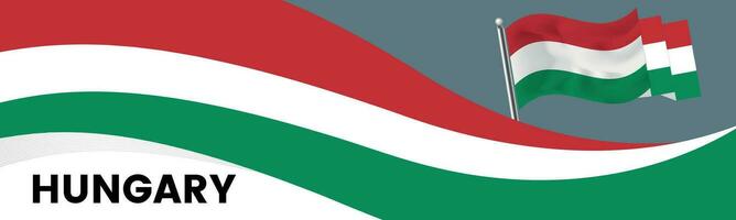 Hungary national day banner with map, flag colors theme background and geometric abstract retro modern colorfull design with raised hands or fists. vector