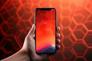 Mockup of beautiful smartphone mobile with multicolor background, Generative AI illustration photo