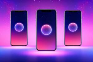 Mockup of beautiful smartphone mobile with multicolor background, Generative AI illustration photo