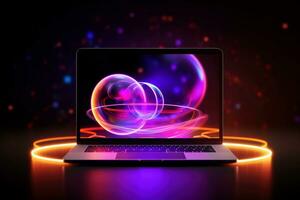 Mockup of beautiful laptop with multicolor background, Generative AI illustration photo