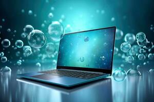 Mockup of beautiful laptop with multicolor background, Generative AI illustration photo