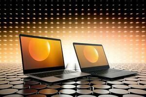 Mockup of beautiful laptop with multicolor background, Generative AI illustration photo