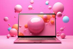 Mockup of beautiful laptop with multicolor background, Generative AI illustration photo
