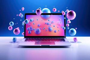 Mockup of beautiful laptop with multicolor background, Generative AI illustration photo
