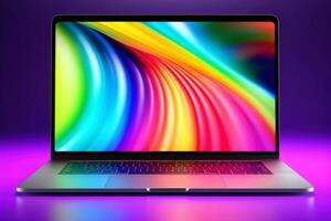 Mockup of beautiful laptop with multicolor background, Generative AI illustration photo