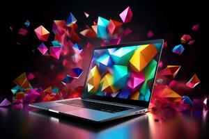 Mockup of beautiful laptop with multicolor background, Generative AI illustration photo