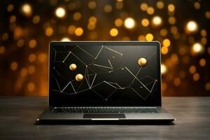 Mockup of beautiful laptop with multicolor background, Generative AI illustration photo