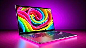 Mockup of beautiful laptop with multicolor background, Generative AI illustration photo