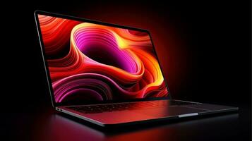Mockup of beautiful laptop with multicolor background, Generative AI illustration photo