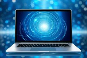 Mockup of beautiful laptop with multicolor background, Generative AI illustration photo