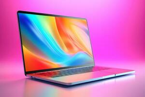 Mockup of beautiful laptop with multicolor background, Generative AI illustration photo