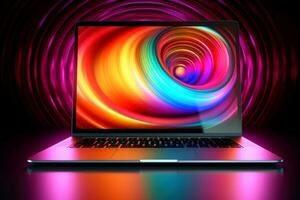 Mockup of beautiful laptop with multicolor background, Generative AI illustration photo