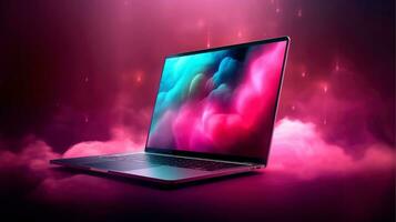 Mockup of beautiful laptop with multicolor background, Generative AI illustration photo