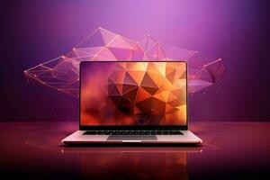 Mockup of beautiful laptop with multicolor background, Generative AI illustration photo