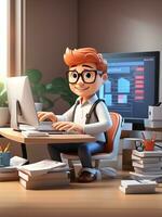 3d cartoon character and computer with open pages web analytics seo optimization dashboard photo