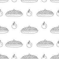 Seamless pattern with apple pie. Cozy doodle vector hand drawn illustration.