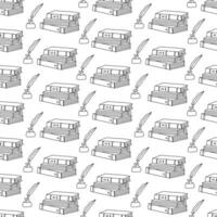 Seamless pattern with pile of books and feather with inkwell. Vector hand drawn doodle illustration on white background black outline.