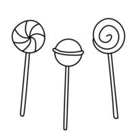 Lollipops candy set hand drawn doodle vector illustration black outline. Great for coloring and greeting cards