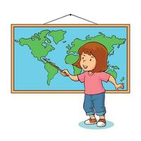 girl pointing at map vector