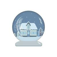 Navidad casa en un vaso cuenco - nieve globo invierno ilustración en escandinavo estilo vector