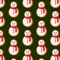 Seamless pattern with Gingerbread snowman in cartoon style. Design for wrapping, fabric, print. Vector illustration.