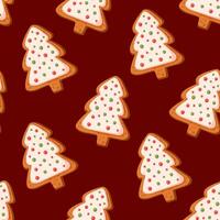 Christmas gingerbread tree seamless pattern. Merry Christmas background. Vector xmas illustration for prints, cards, fabric.