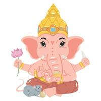 Lord Ganesha elephant with rat vector