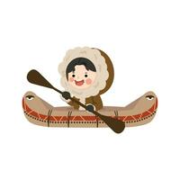 Eskimo man floating on kayak vector