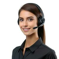 Female call center agent with headset. Generative AI photo