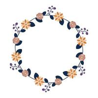 Round frame contour wreath with herbs and flowers isolated on white. Round frame Seamless pattern brush for your posters, designs, greeting cards, and wedding announcements vector