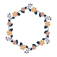 Round frame contour wreath with herbs and flowers isolated on white. Round frame Seamless pattern brush for your posters, designs, greeting cards, and wedding announcements vector