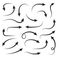 Curved arrows. Set of vector hand drawn zigzag arrows. Collection of pointers. Vector illustration.