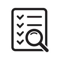 Document check icon vector illustration. Checklist magnifier assessment icon.