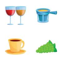 Aperitif icons set cartoon vector. Appetizer and beverage vector