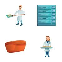 Bakery icons set cartoon vector. Two baker make bread and bun vector