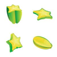 Carambola icons set cartoon vector. Fresh exotic starfruit vector