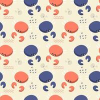 Seamless pattern with crabs.  Flat colorful vector illustration for wrapping paper, textile print.