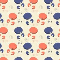 Seamless pattern with crabs.  Flat colorful vector illustration for wrapping paper, textile print.