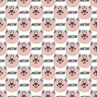 Hand drawn vector seamless pattern of funny cartoon kittens, meow