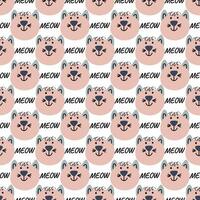 Hand drawn vector seamless pattern of funny cartoon kittens, meow