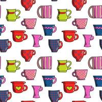 Vector bright colorful seamless pattern of mugs, lollipops and candy in doodle style