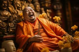 el riendo Buda a el templo trae alegría y bendiciones foto