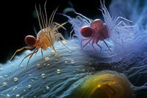 Intricate macro exploration of microscopic parasites under high powered microscopic lens photo