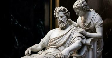 Marble ancient greek statue in the beauty salon having haircut photo