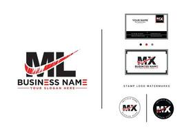 Stylish Ml Letter Logo, Brush ML Logo Icon With Business Card vector