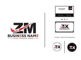 Initial Zm Logo Icon, Hand Drawn ZM Brush Letter Logo Business Card vector